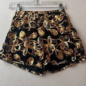Black Gold sequin‎ shorts shorty hot pants lined 22" x 2.5" party holiday Shasta